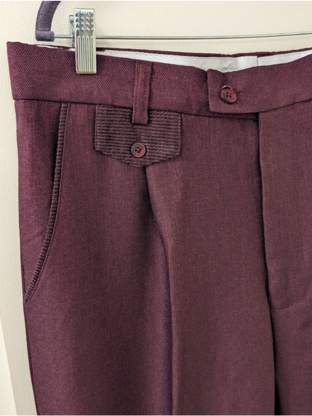 Stacy Adams Mens Maroon Dress Pants Size 34 100% Rayon Flat Front Tailored Fit - Picture 2 of 6